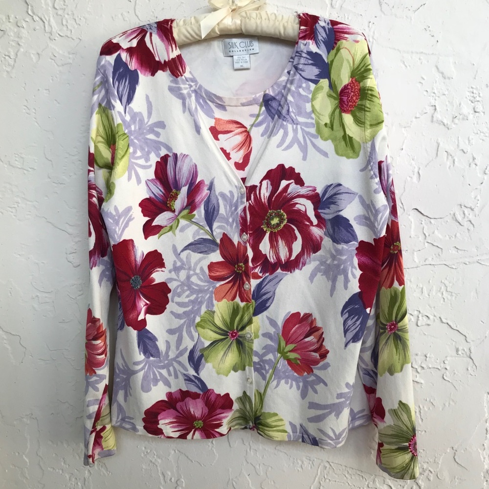 Pretty Floral Silk Blend Cardi Size L